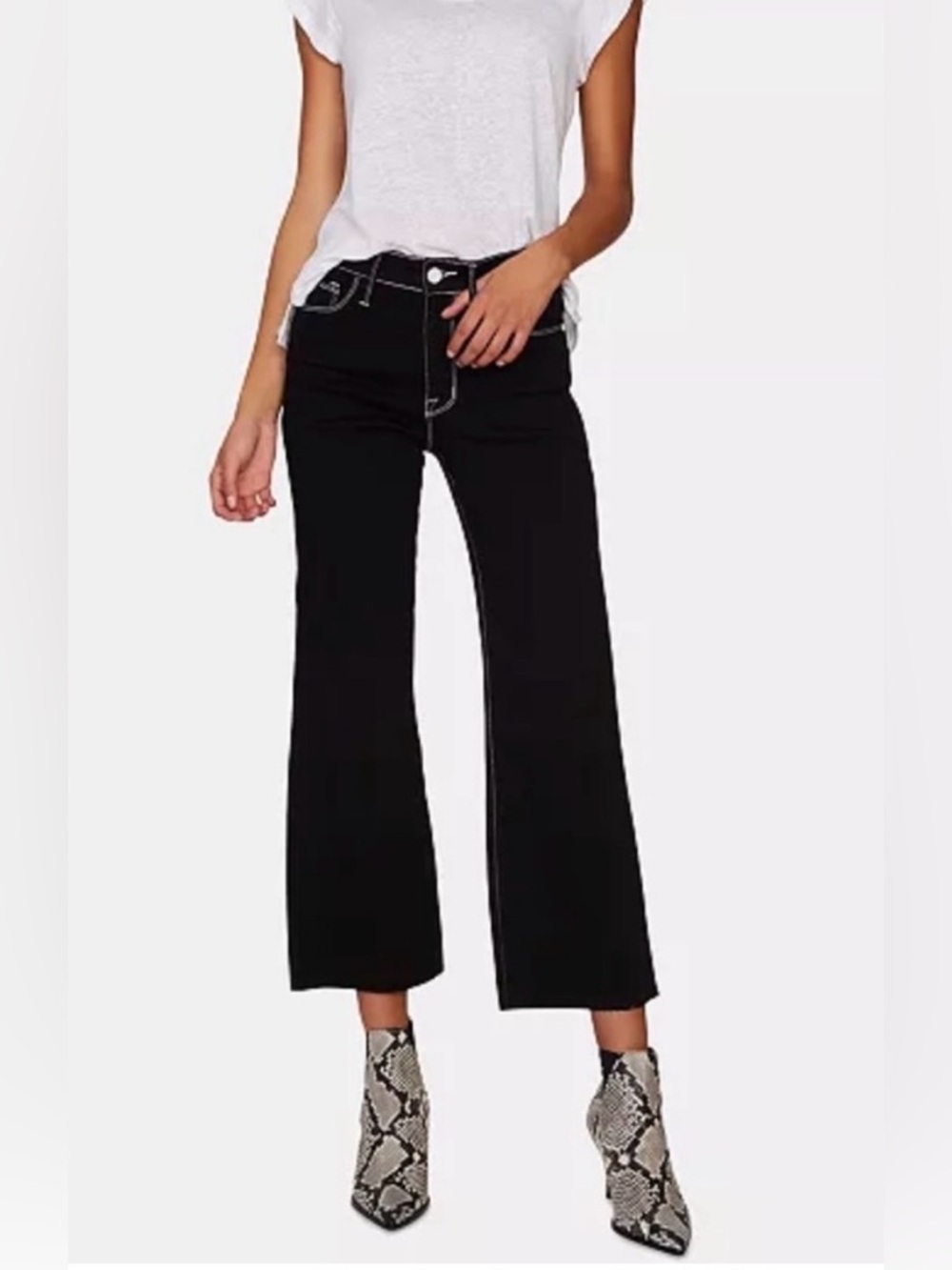 Anthro Sanctuary Non-Conformist Wide Leg Crop Black Jean White Stitches EUC